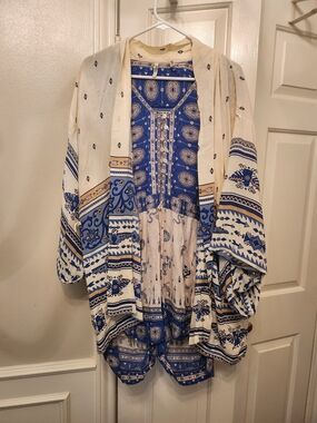 Spell Ivory and Blue Phoenix Kimono OS Paired With Coyote Romper Large